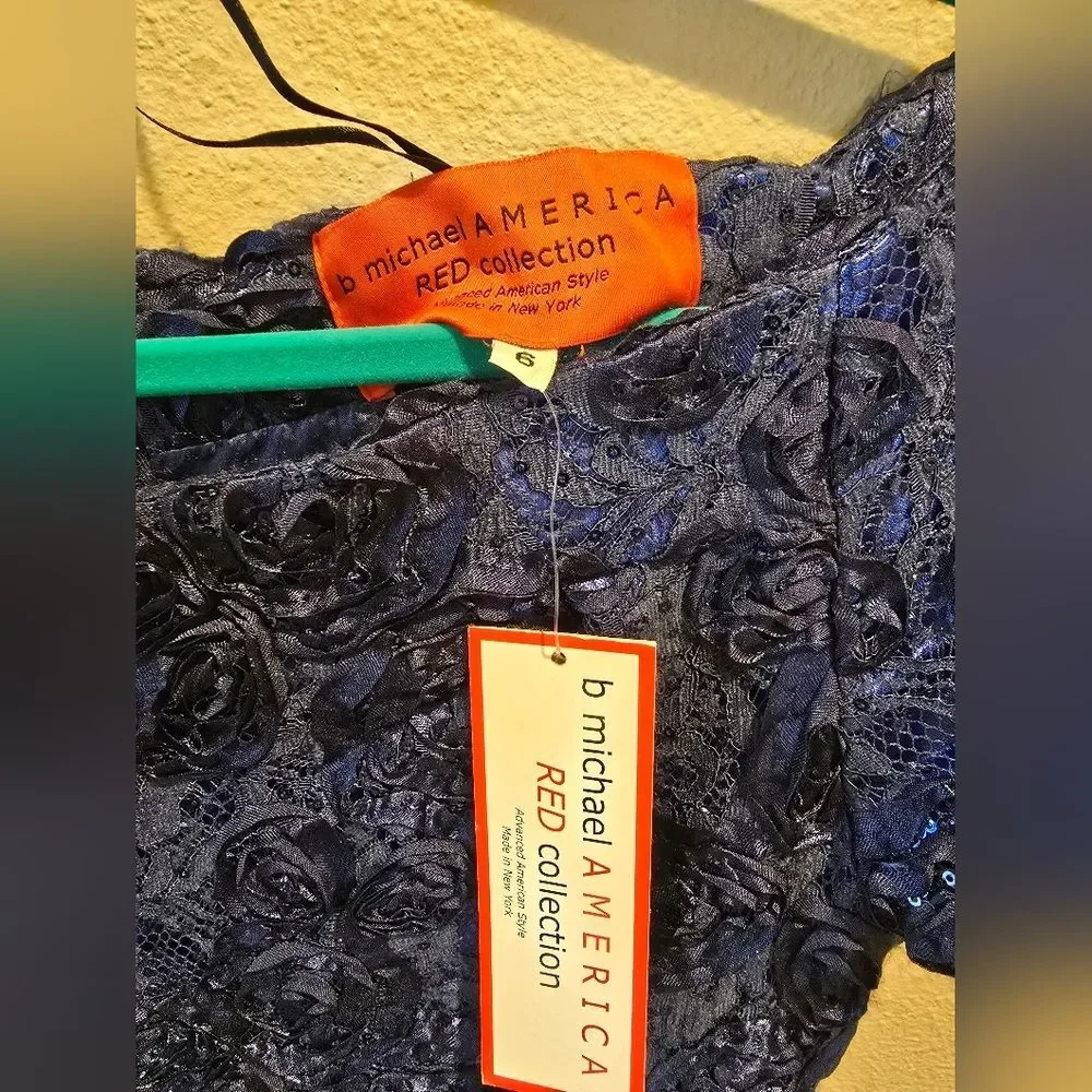 NWT, B Michael America Red Collection Textured Gown Navy Sz 6 - Picture 3 of 4